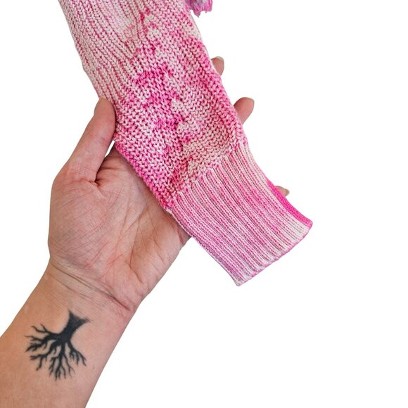 Cotton by Autumn Cashmere Neon Inked Scallop Shaker Crew in Bubble Gum Sz M - Picture 3 of 9